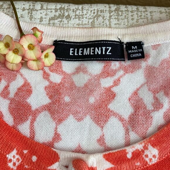 🧥Elementz Coral & White Floral Button Cardigan Sweater Size Medium -VGUC! - Picture 3 of 7